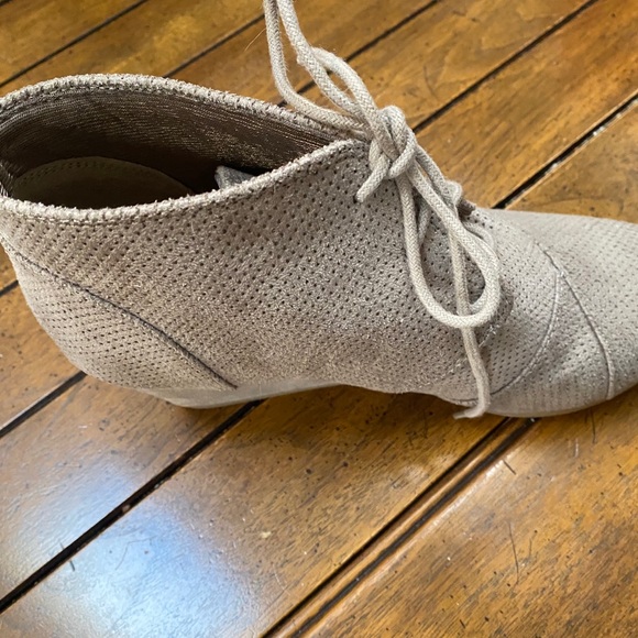 A pair of Light Tan Suede Wedge Short Boots - Picture 4 of 4